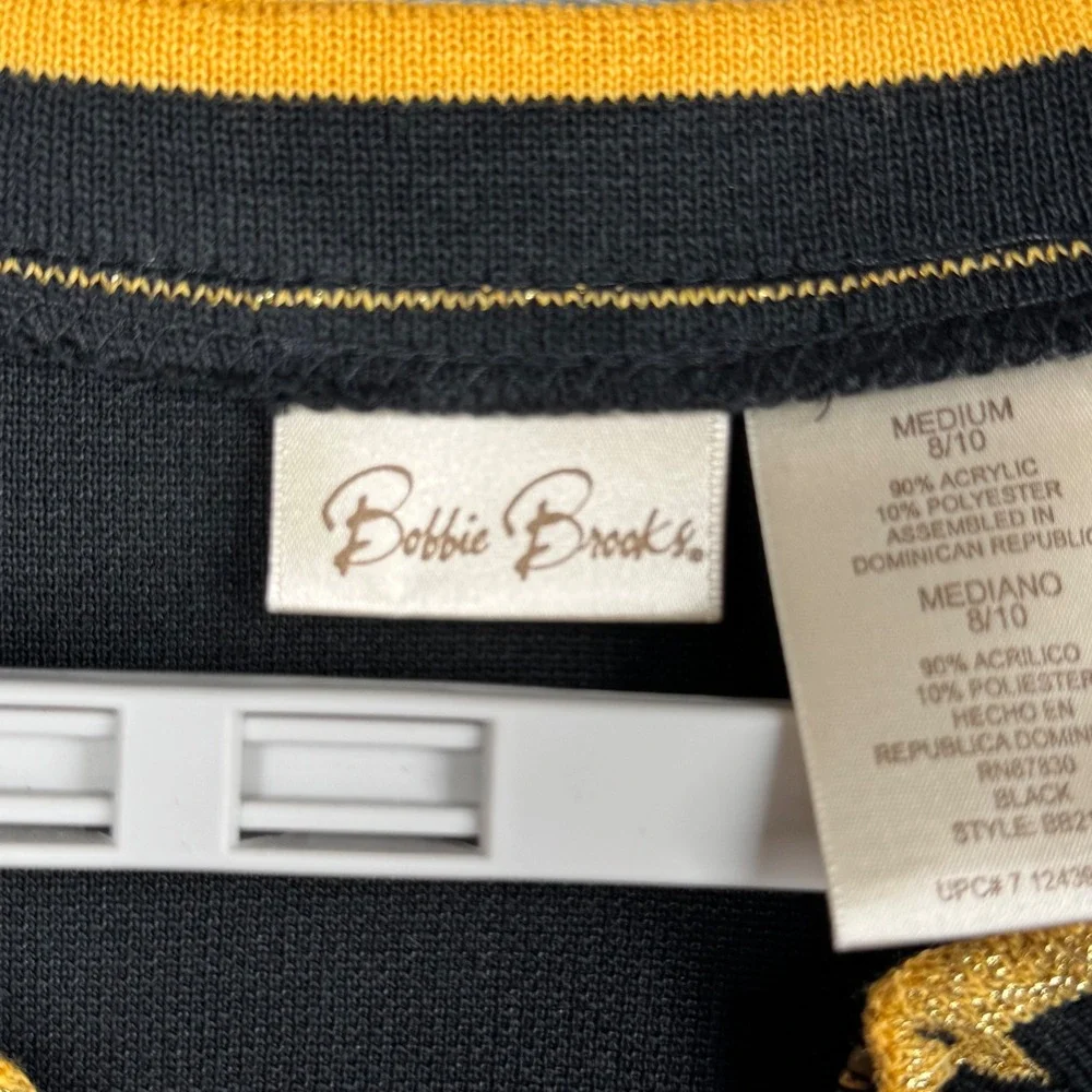 Bobbie Brooks‎ Cardigan Black Gold Full Zip Top M Sparkle Shimmer Glam Statement